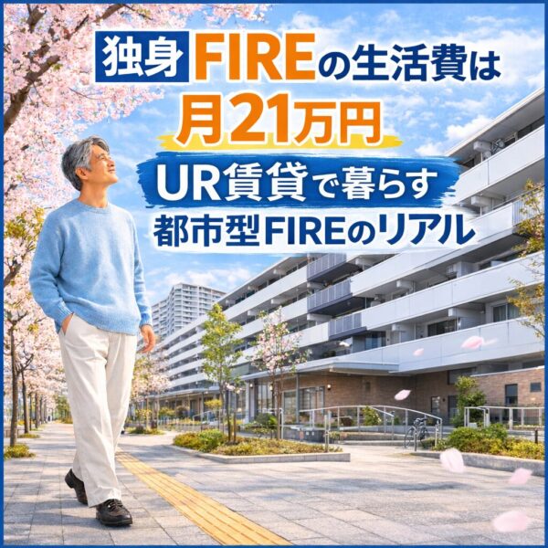 独身FIRE後の生活費を公開。UR賃貸で暮らす55歳男性の都市型FIRE生活(月21万円)のリアルな生活費を解説する記事のアイキャッチ画像